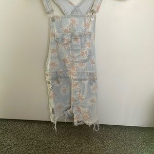 Flower denim overalls